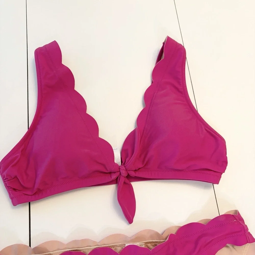 J.CREW Scallop Edge Bikini Set Women's Size M Triangle Beach Coastal 2 Piece